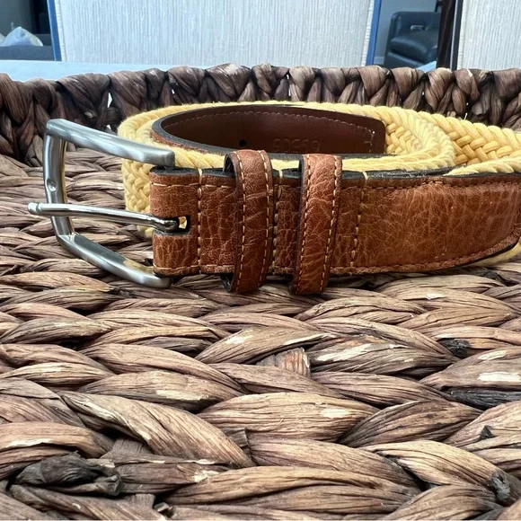 Torino Luxury Woven Leather Belt - Italian Cotton Elastic Belt - Yellow - 36 - Picture 6 of 8